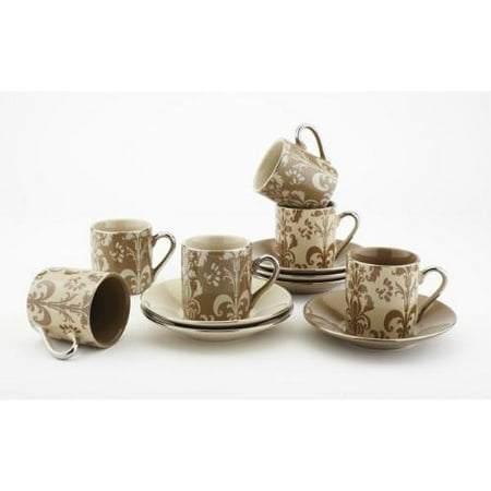Yedi Houseware Porcelain Damask Demitasse Cups and Saucers, Mocha ... Yedi Houseware Porcelain Damask Demitasse Cups and Saucers, Mocha ...