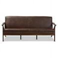 thumbnail image 3 of Baxton Studio Bianca Mid-Century Modern Walnut Wood Dark Brown Distressed Faux Leather 3-Seater Sofa, 3 of 6