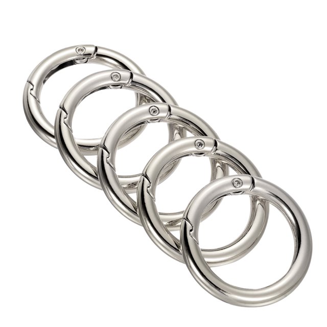 Unique Bargains 35x25x5mm Rond en Alliage de Zinc Ressort Porte O Boucle Clip Anneau, Ton Argent 5 Pack