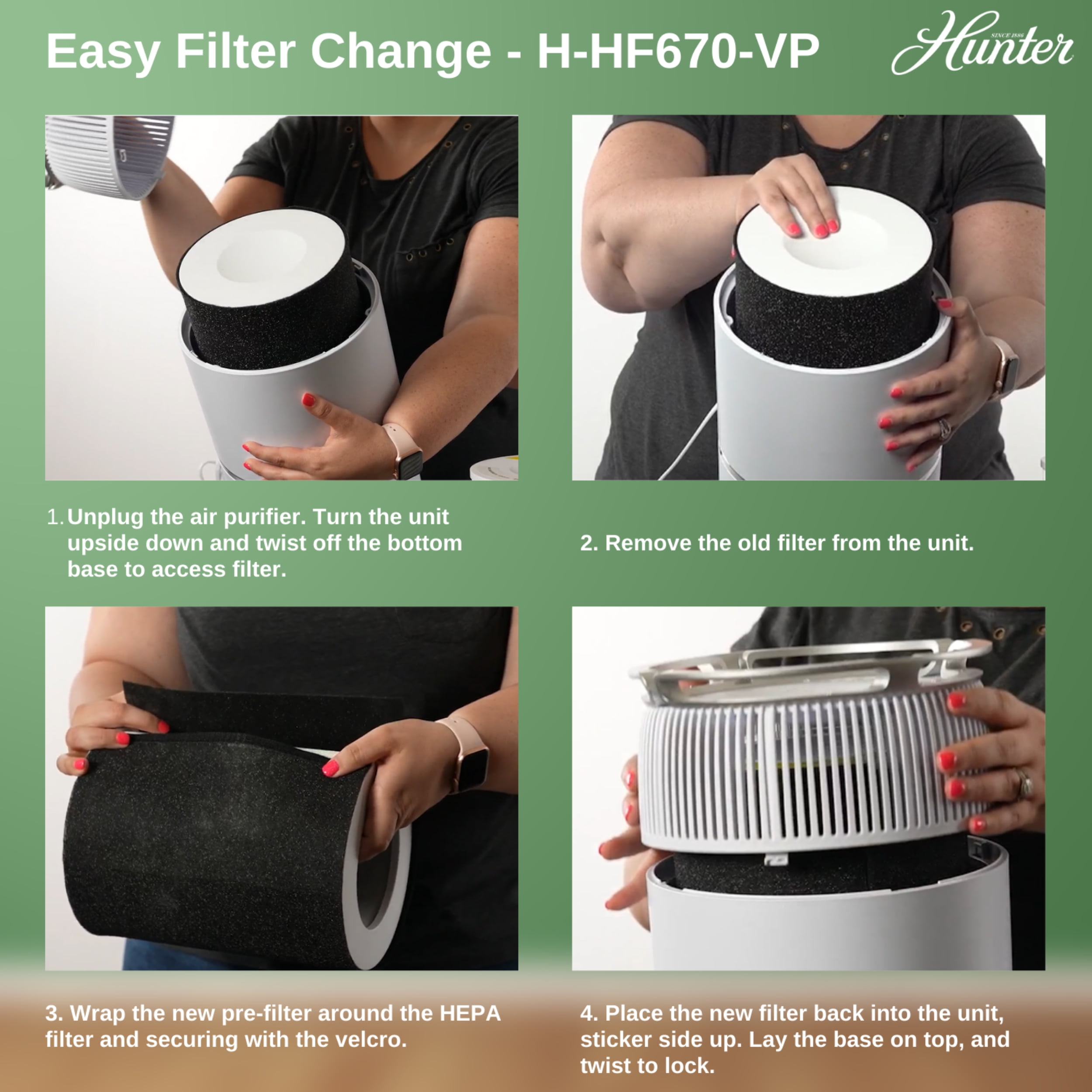 Hunter Fan Company  H-HF670-VP Replacement Filter Value Pack with HEPA EcoSilver Pre-Filter for HP670 Air Purifier Series, 3 Piece Set, White