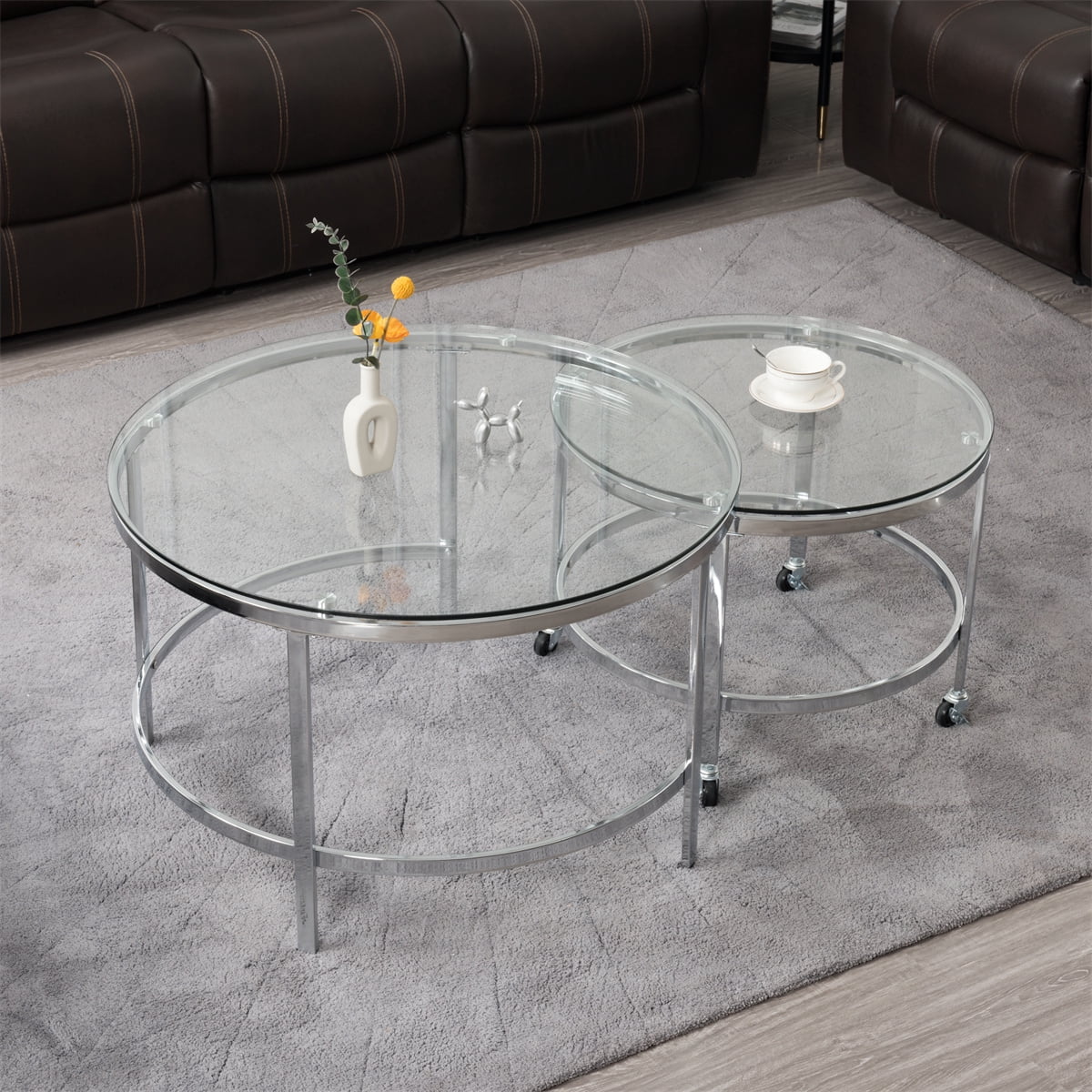 Topcobe Round Coffee Table Set of 2, Modern Nesting Accent Tables with ...