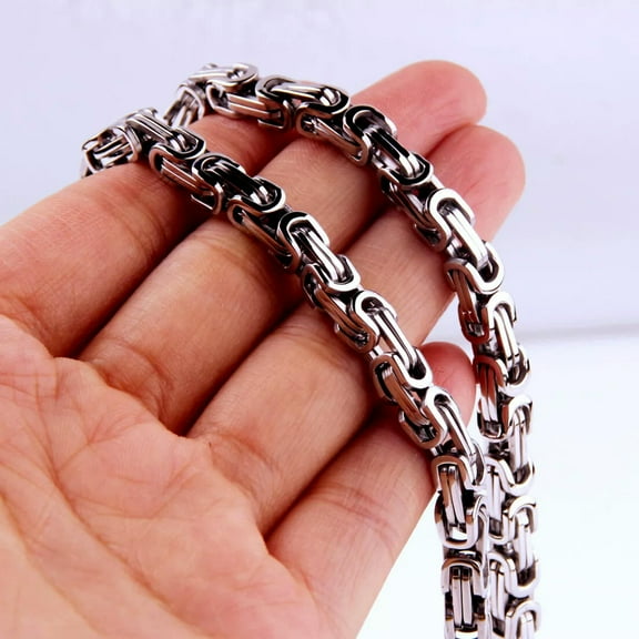 EOEMY Hot Sale Silver 5mm Cut Byzantine Chain Stainless Steel Necklace For Women Men-Default