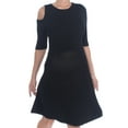 thumbnail image 3 of BAR III Womens Black Cutout Knit Short Sleeve Crew Neck Knee Length Cocktail A-Line Dress L, 3 of 4
