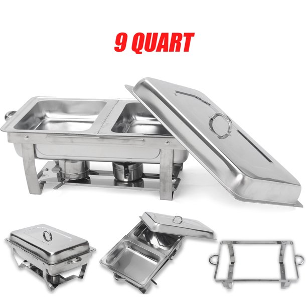 9 Quart Full Size Stainless Steel Chafer with Folding Frame and Cool
