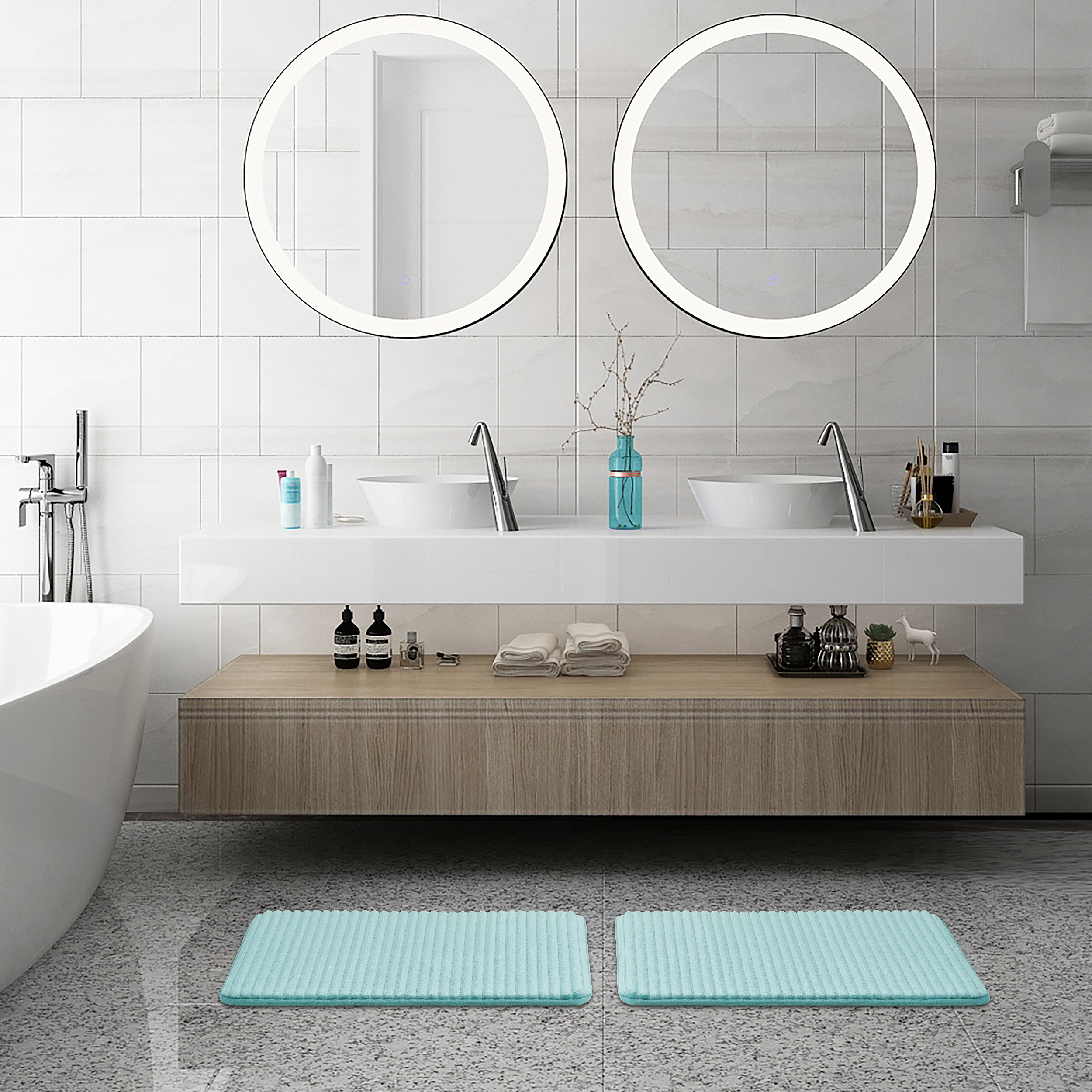 Mainstays Mint 2-Piece Performance Foam 17"x 24" Bath Rug Set