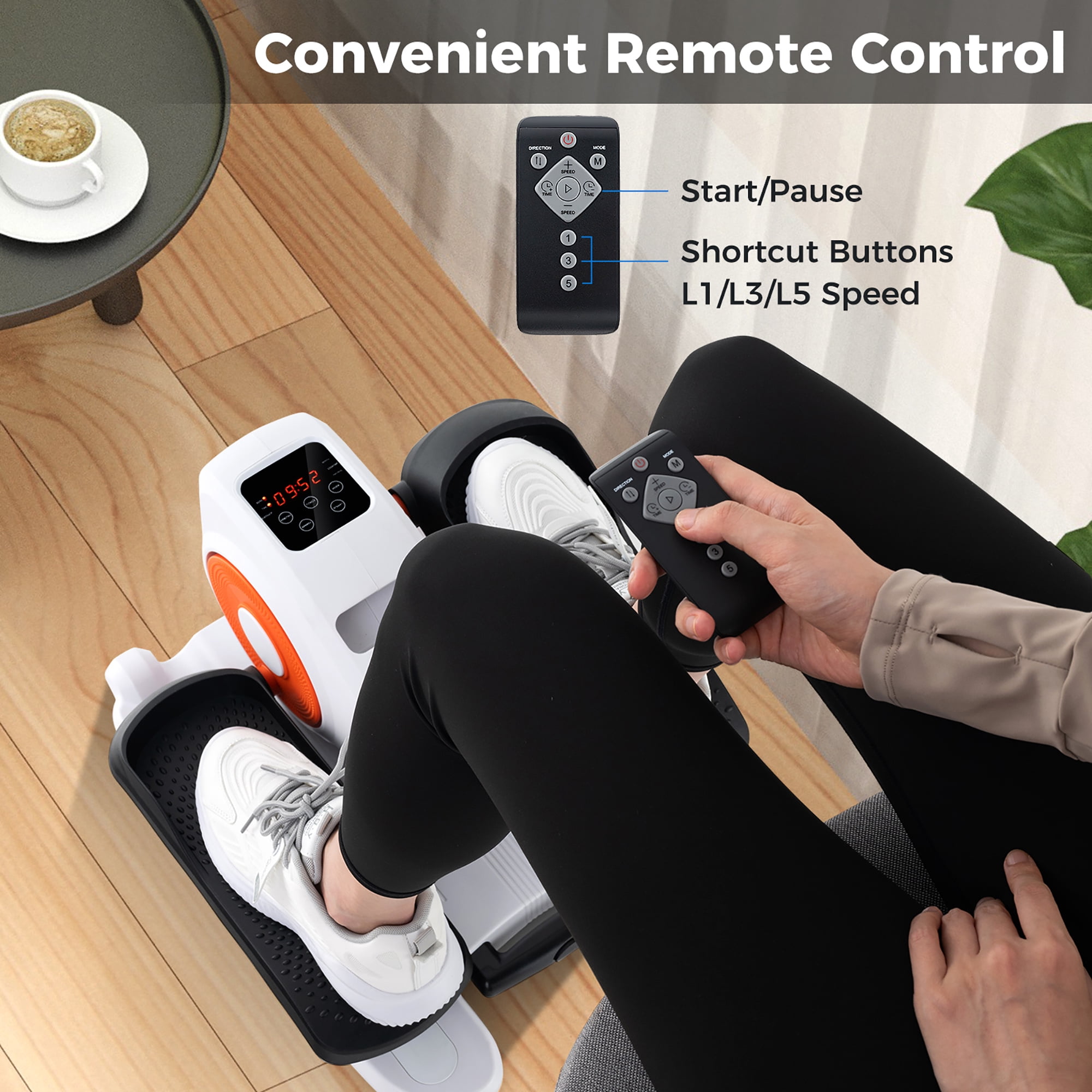 Gymax Under Desk Elliptical Machine w/ Display Monitor Remote Control for Home Office White