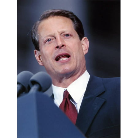 Al Gore Delivering a Speech wearing a Black Suit and A Red Tie Print Wall Art By Movie Star (Al Gore Best Speech)