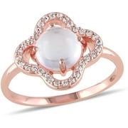 1-7/8 Carat T.G.W. Rose Quartz and White Topaz Rose Rhodium-Plated Sterling Silver Flower Halo Ring