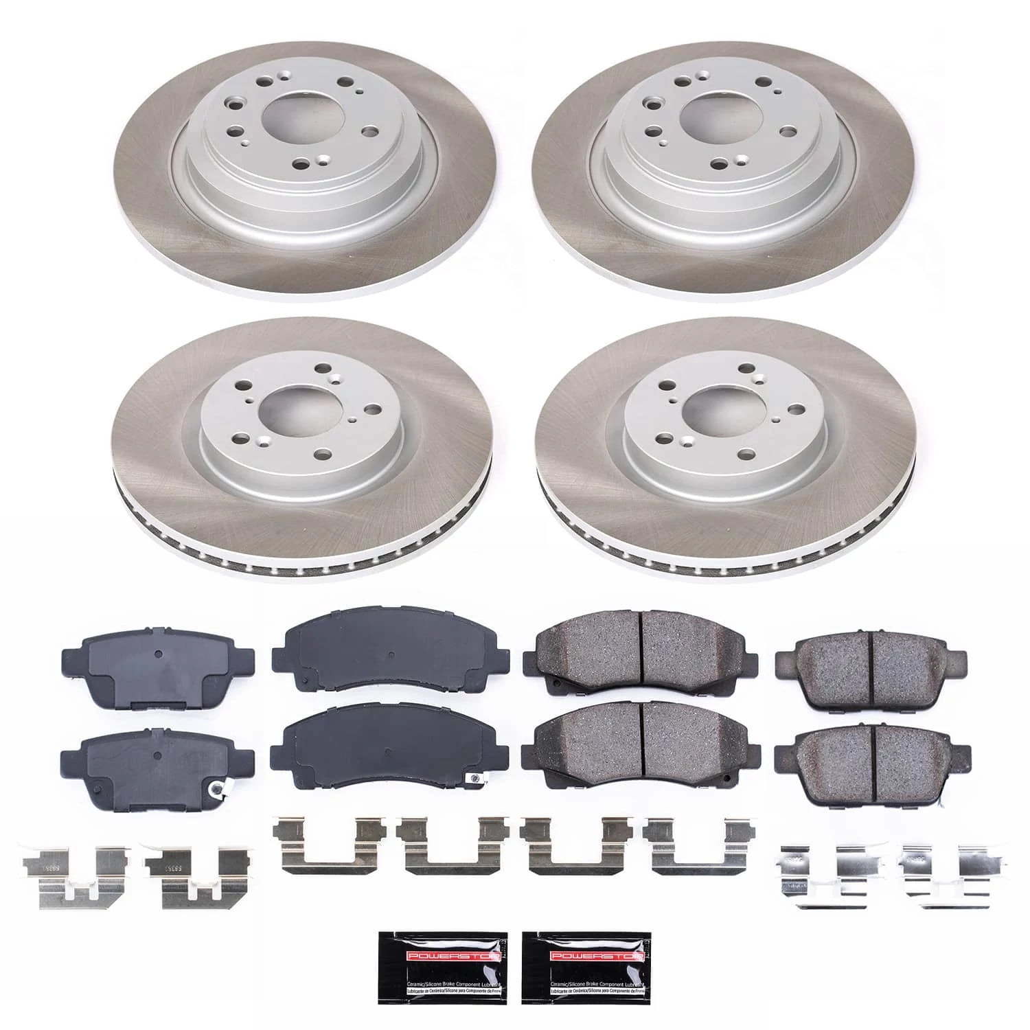 PowerStop Front and Rear Semi-Coated Rotor and Low-Dust Ceramic Brake Pad Kit SC5856