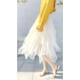 thumbnail image 2 of LBKKC Women's Tulle Skirt Formal High Low Asymmetrical Midi Tea-Length Elastic Waist Skirt Off White, 2 of 5