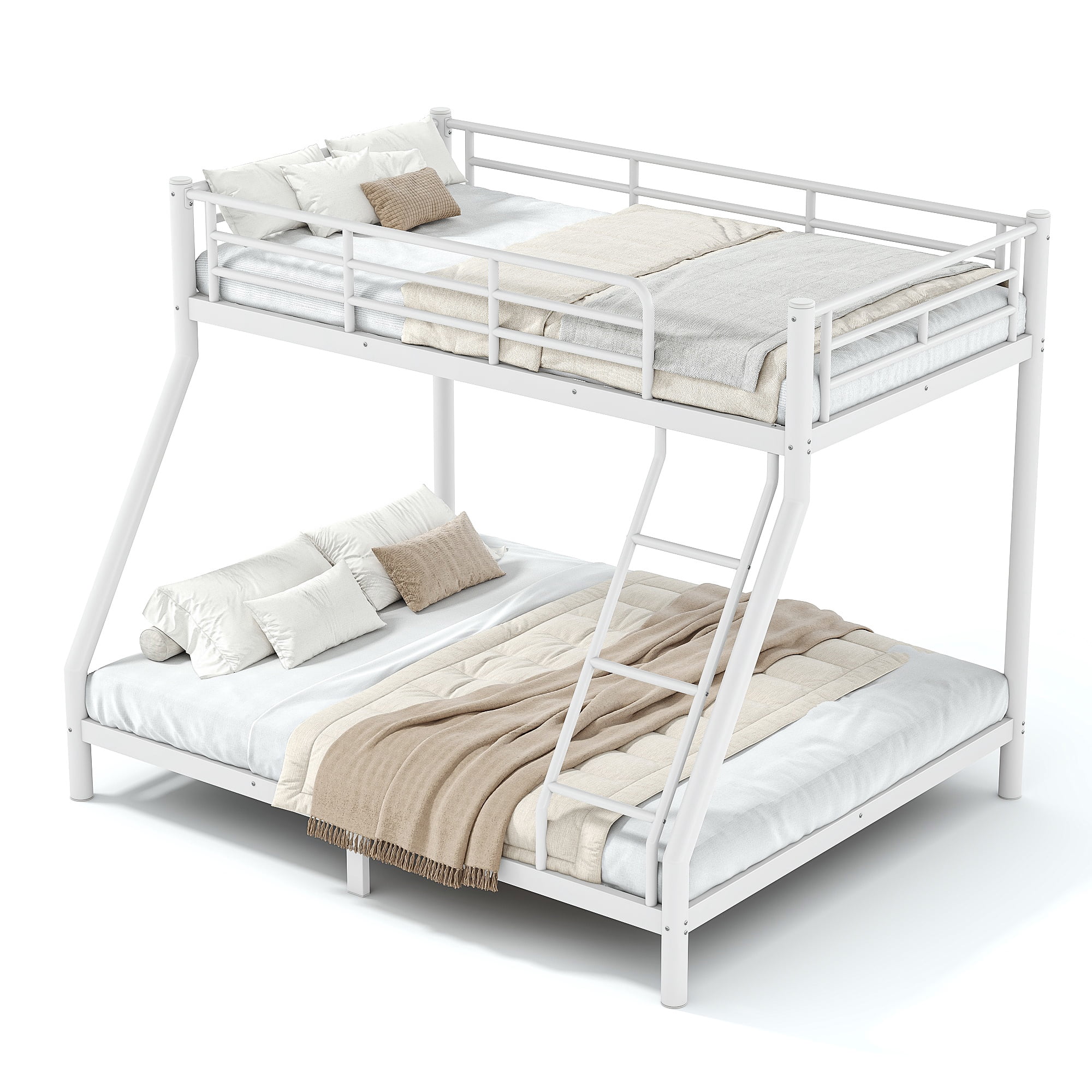 GARITIN Twin XL Over Queen Size Metal Bunk Bed 82.4 Inch, Bunk Bed Frame with Ladder and Guardrails for Teens Adults, White