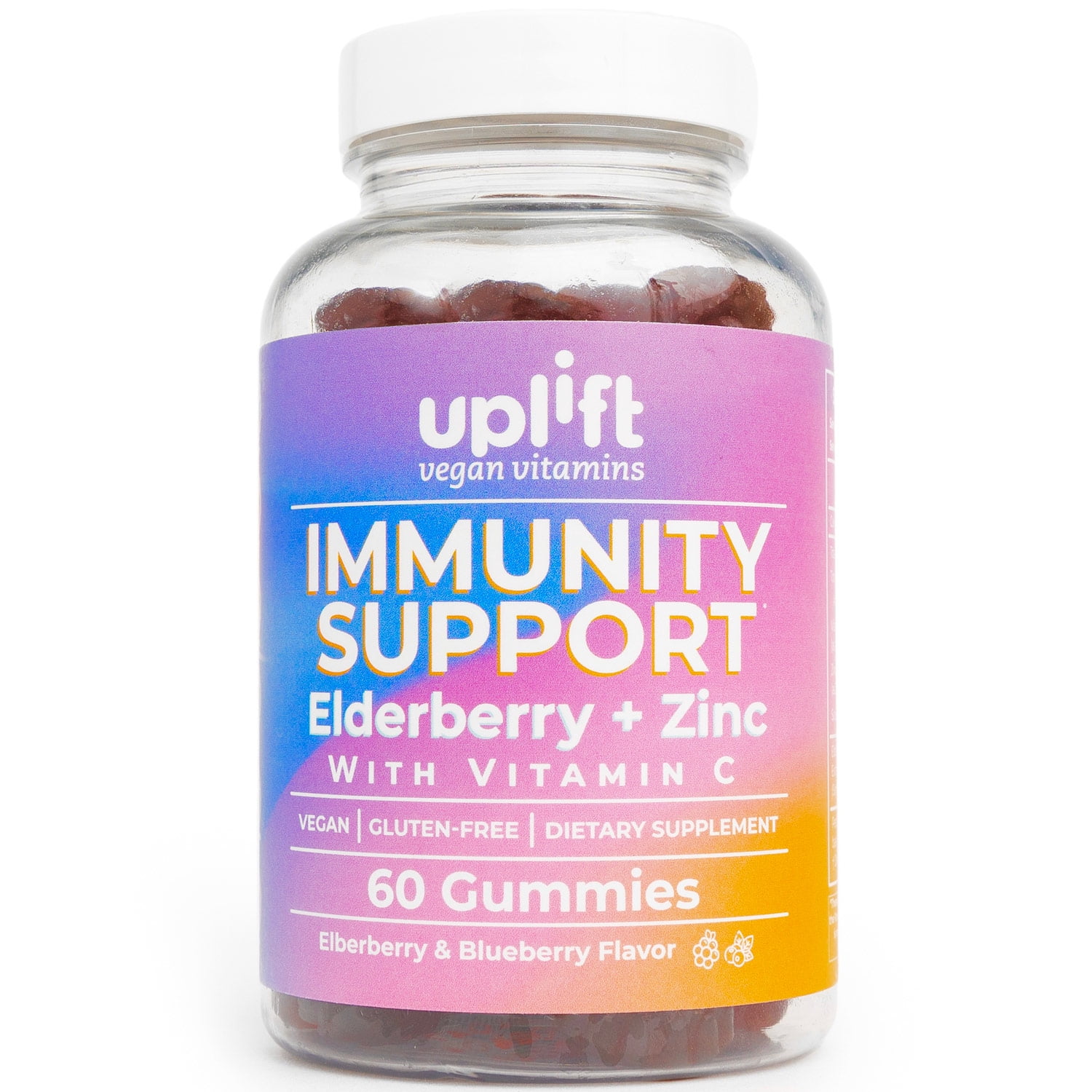 Uplift Vegan Vitamins Elderberry Gummies - Immune Support Vitamin C with Zinc Elderberry Gummies for Kids and Adults - All-Natural Immunity Gummies Gluten-Free, Non GMO Elderberry Gummy - 60ct Bottle
