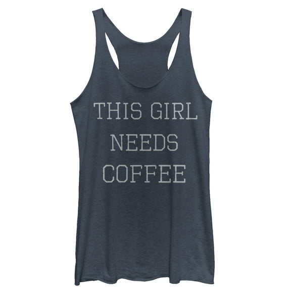 Women's CHIN UP Girl Needs Coffee Racerback Tank Top Navy Blue Heather Small