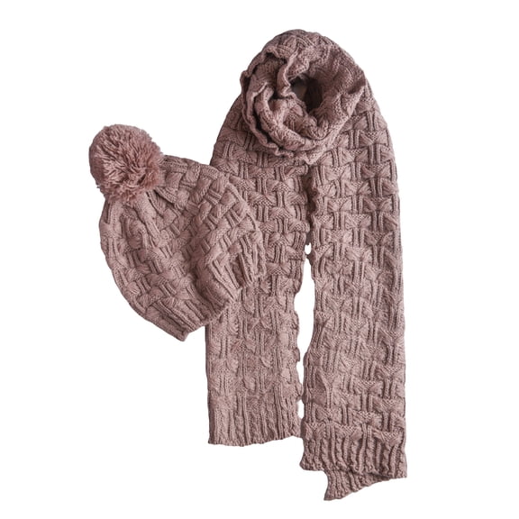 Roll Up Women Girls Cute Fashion Winter Cozy Warm Knitted Beanie Skullies Hat Ski Cap & Scarf Scarves Set (Cinnamon)