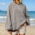 thumbnail image 3 of Resicozy Oversized Sweatshirt for Women Fall Striped Long Sleeve Shirt Crewneck Sweatshirts Y2K Workout Tops Brown M, 3 of 7