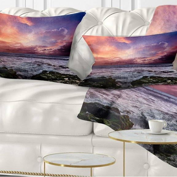 Designart Rocky Coast with Dramatic Sky - Seascape Throw Pillow - 12x20