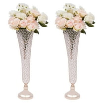 2Pcs 20.86inch Tall Crystal Wedding Centerpieces Vases, Silver/Rose Gold Metal Trumpet Table Flower Stand for Wedding Party Decoration