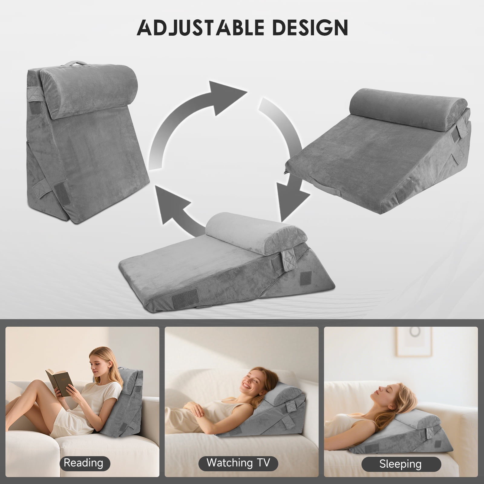 AMTPM Bed Wedge Pillow Set - 3PC 25D Memory Foam, 12 Adjustable Modes for Post-Op Recovery, Neck/Back/Leg Pain & Acid Reflux Relief, Ergonomic Support for Sleeping/Sitting