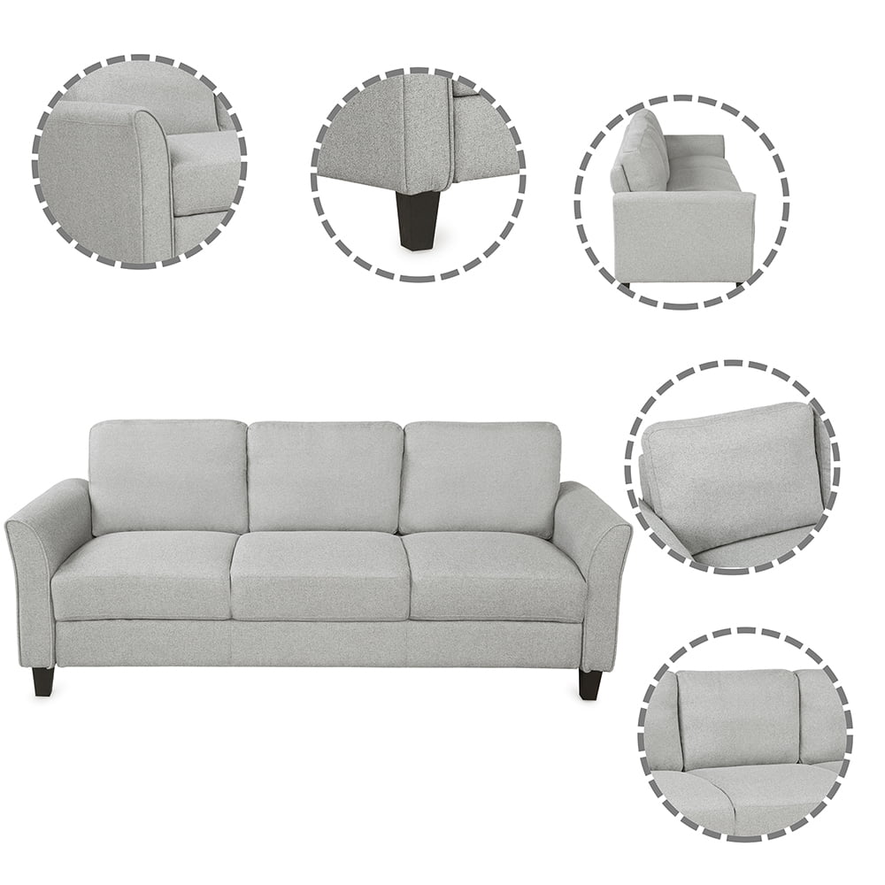Kadyn Modern 3-Seat Apartment Sofas Couch, Upholstered Sofa with Wood Legs, Futon Sofa for Living Room, Light Gray