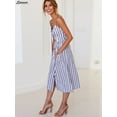 thumbnail image 5 of Spencer Women's Dress V Neck Floral Bohemian Spaghetti Straps Boho Tie Front Button Down Midi Dress with Pockets "Stripe Blue,2XL", 5 of 5
