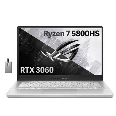 ASUS 2022 ROG Zephyrus G14 14" FHD 144Hz Gaming Laptop, AMD Ryzen 7-5800HS, NVIDIA GeForce RTX 3060 6G Graphics, 16GB RAM, 512GB PCIe SSD, Backlit Keyboard, Win 11 Pro, White, 32GB USB Card