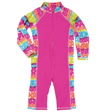 Sun Smarties Little Girl Surf Suit - Hot Pink Floral  - Maximum Sun Protection (Best Swimsuits For Surfing)