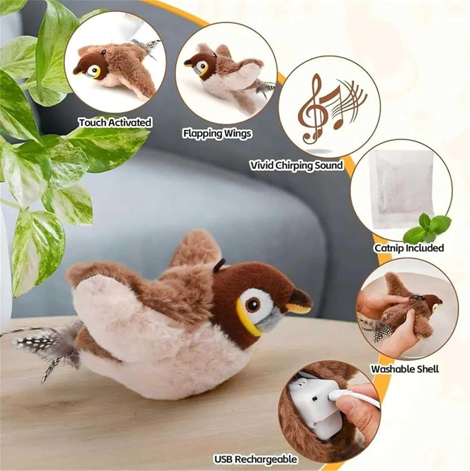 Flying Bird Cat Toys, 2026 Upgrade Interactive Chirping Flying Bird Cat Toy, Chirping Bird Cat Toy Flapping Wings, Flying Interactive Simulation Electric Cat Toy