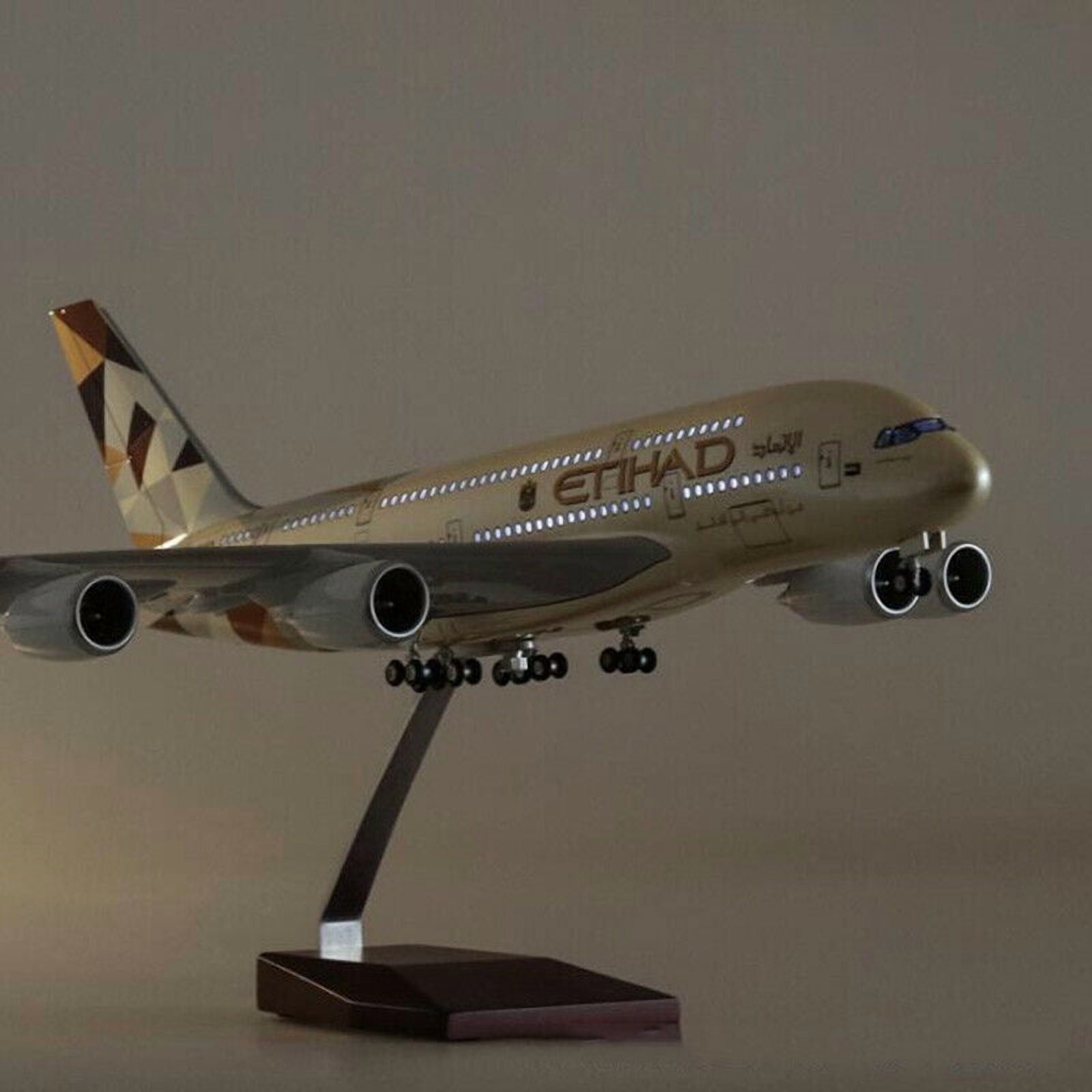 EROCK 1/160 A380 17" Etihad Airplane LED Lamp Resin Aircraft Passanger Plane Model