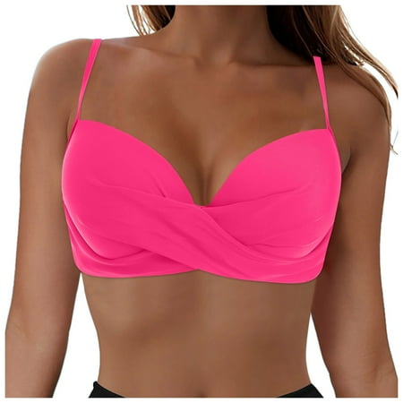Linfrsh Women Underwire Bikini Top Only Push Up Swim Top Bra Swimsuit Tops Halter Bathing Suit Top Hot Pink S