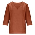 thumbnail image 4 of Mature Women Clothing, Womens Linen Tops 3/4 Sleeve V-Neck Linen Cotton Tunic Blouse, Casual Peasant Shirts Soft Light Beach Vacation Tees Loose Airy Shirts for Outdoor Leisure And Vacations, 4 of 9