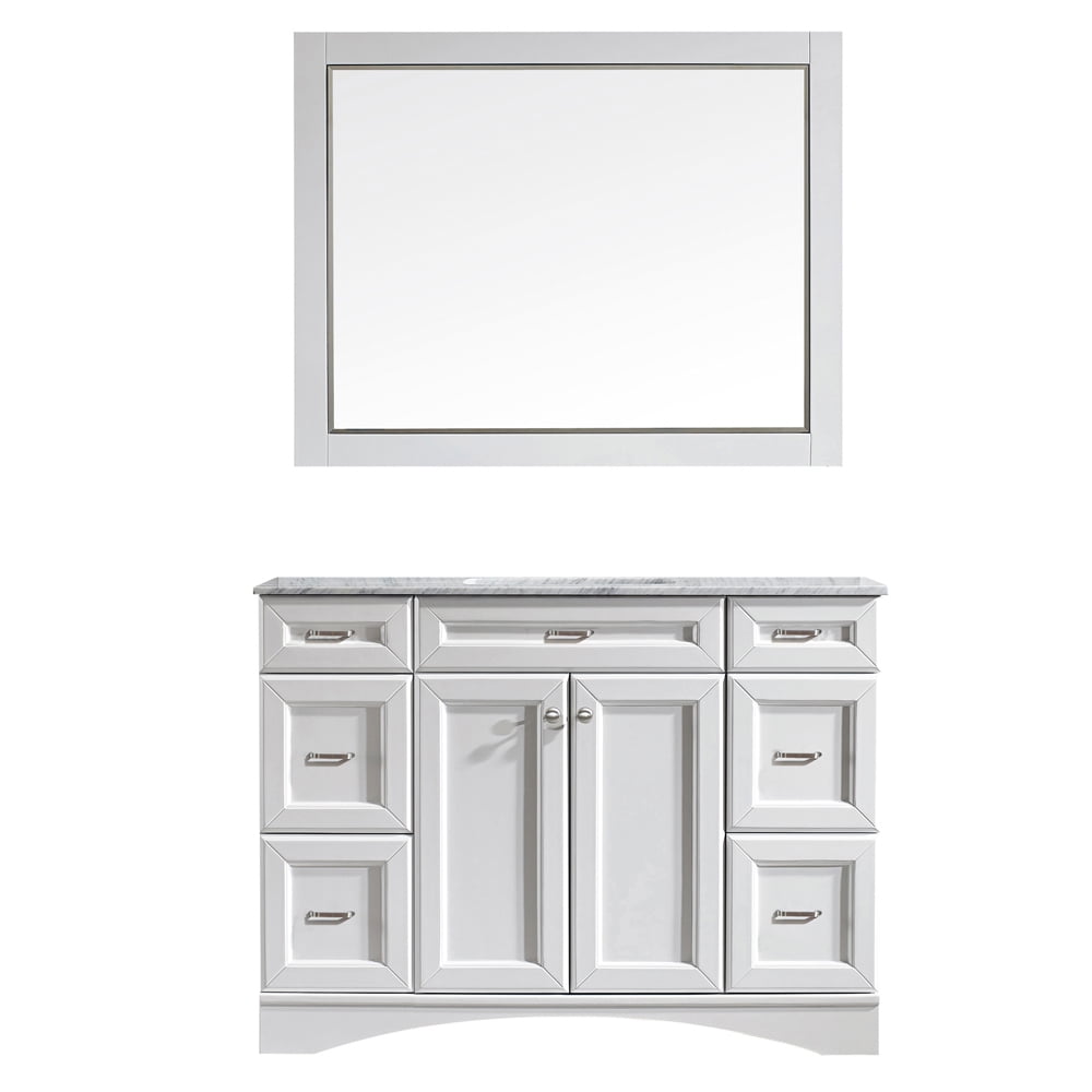 Vinnova Naples 48' Single Vanity in White with Carrara White Marble Countertop and Mirror
