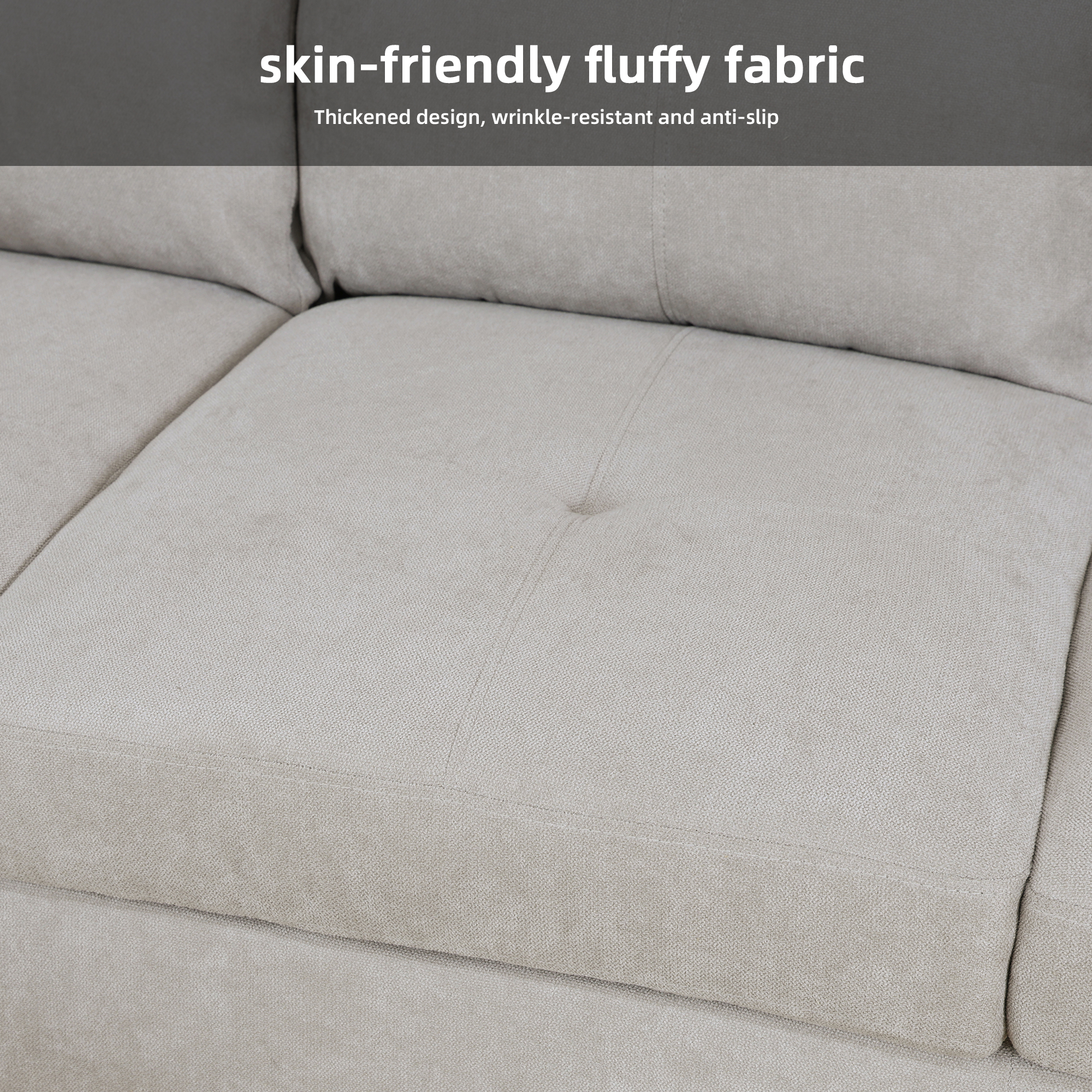MAYEERTY 97" Sectional Sofa Fluffy Fabric Modular Couches with Reversible Chaise without Ottoman, Light Grey(Right)