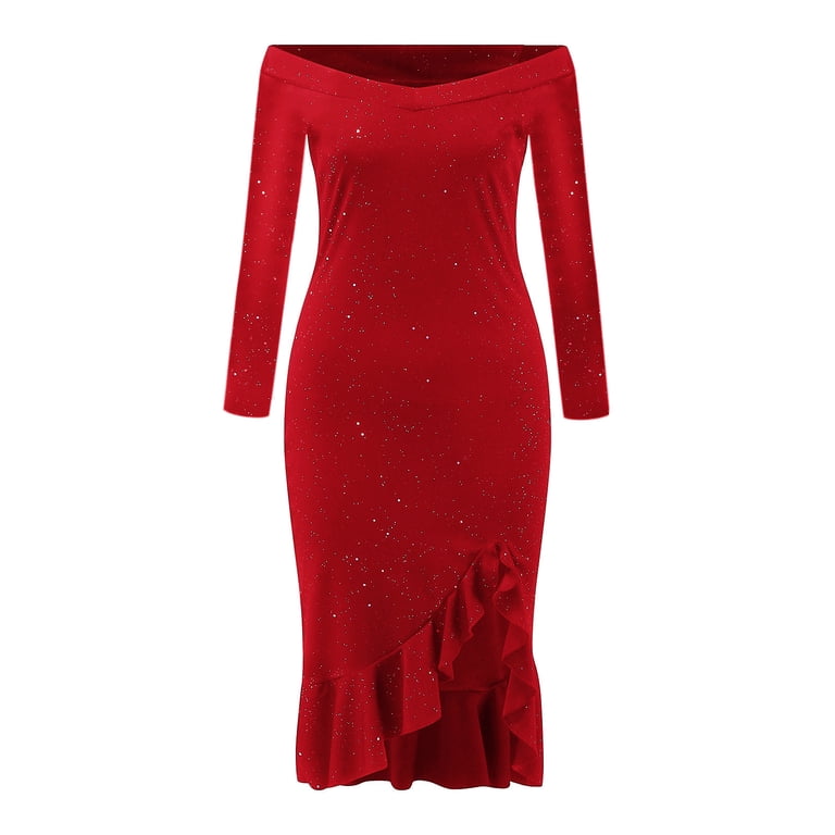 sachin and babi light blue dress Hfyihgf Womens Off The Shoulder Party Dresses Glitter Long Sleeve Slit  Mermaid Bodycon Prom Dress Evening Cocktail Midi Dress Red M