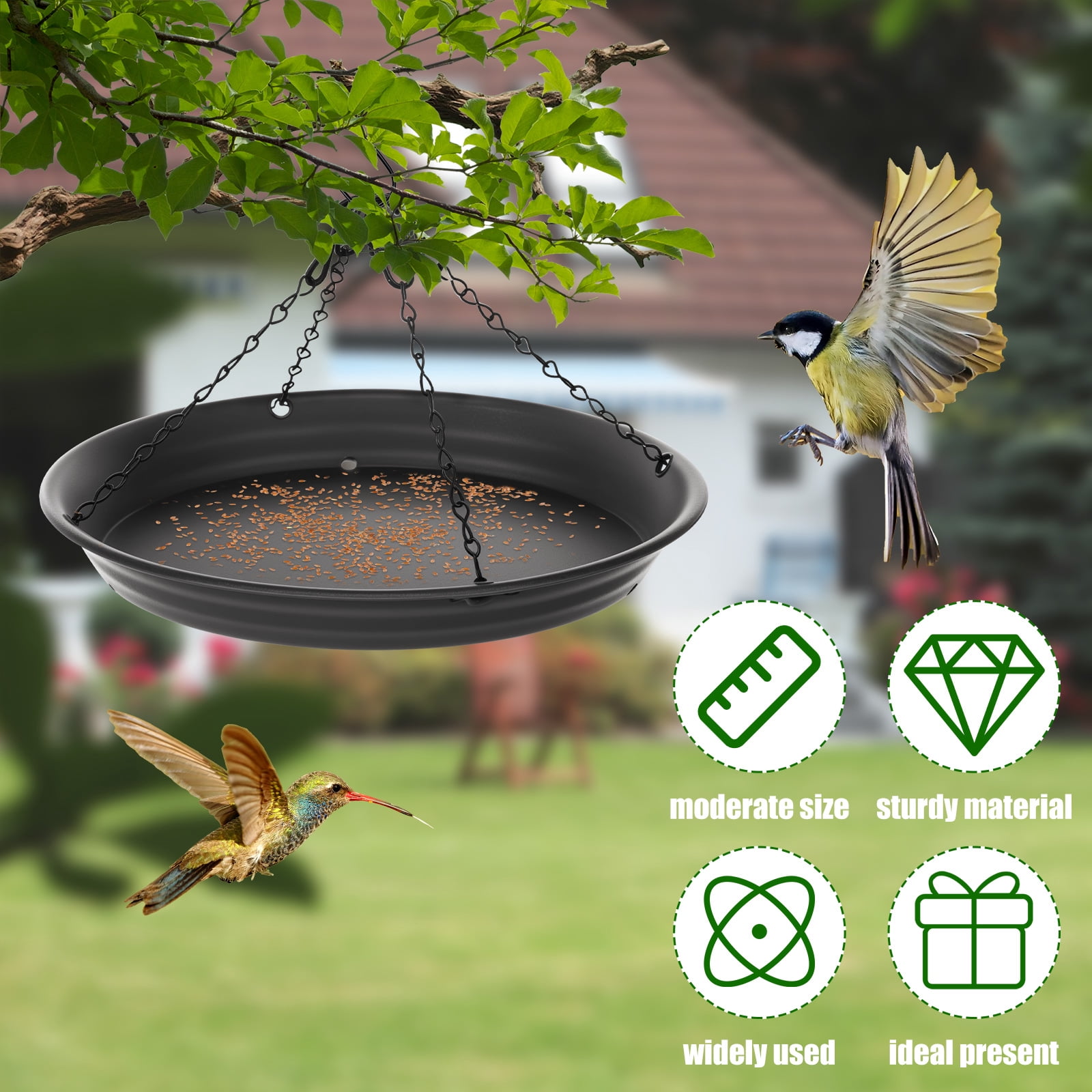 Austok 12.8" Home Garden Platform Bird Feeder Large Hanging Tray Squirrel Feeder Seed Catcher Tray Bird Viewing Backyard Large Capacity Dark Grey 2Pcs