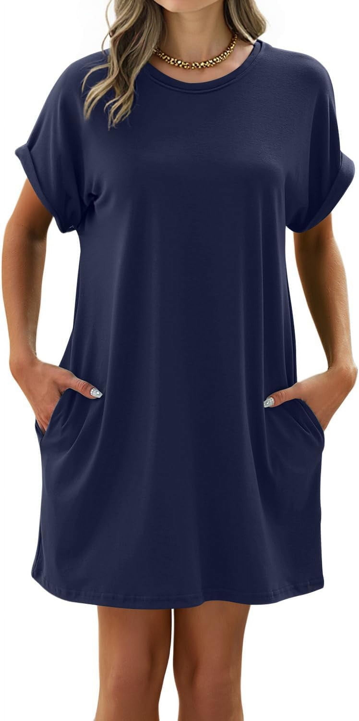 Women's Summer Swing T-Shirt Dress - Casual Short Sleeve Loose Dress With Pockets, S-XXL