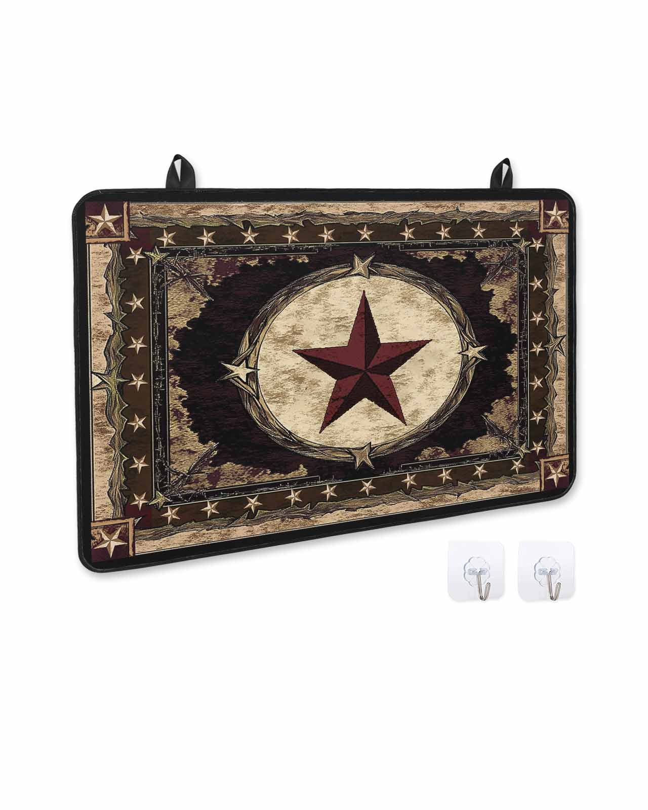 nqOlkjepod Large Induction Cooktop Protector Mat 36"x21", Western Stars Brown Stove Top Covers for Electric Stove, Farmhouse Country Vintage Wood Grain Stove Burner Cover Mats, Glass Top Stove Cover