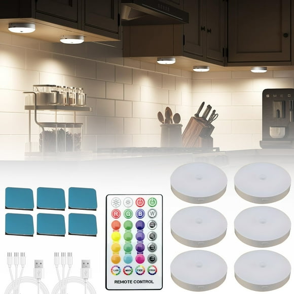 Under Cabinet Lighting With Charging Station,Rechargeable Puck Lights With Remote,3 Color Temps & 12 Rgb Closet Lights, Dimmable Motion Sensor Lights for Shelf, Kitchen (3 Packs)