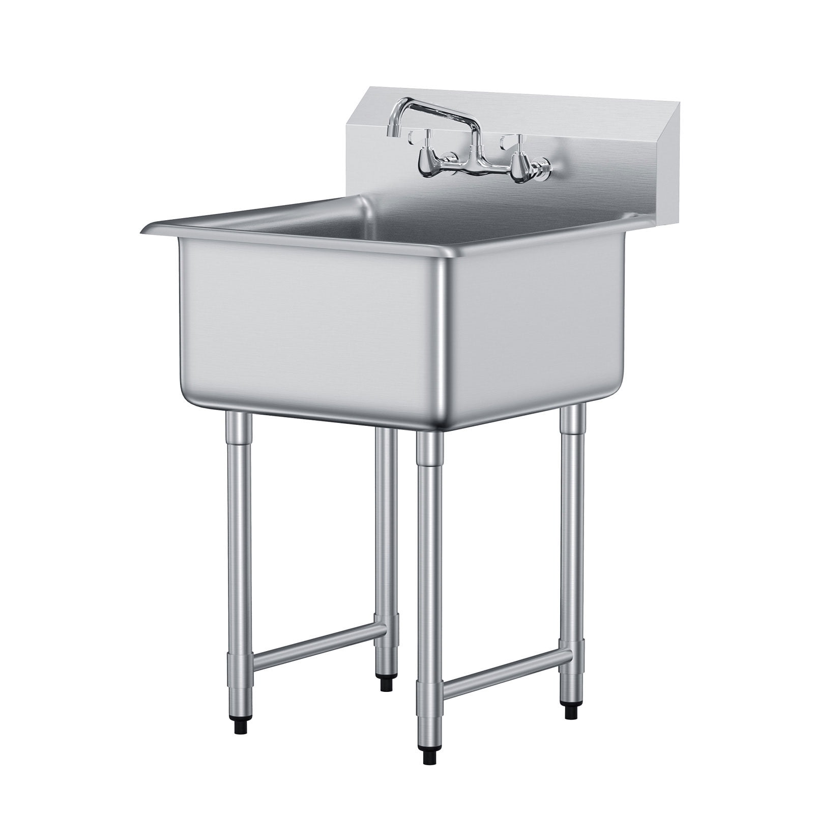 KFFKFF Utility and Preparation Sink in Stainless Steel, Single Basin with Faucet and Legs Included, Dimensions 27"x41", Ideal for Garage, Eatery, Kitchen, Laundry, Certified by