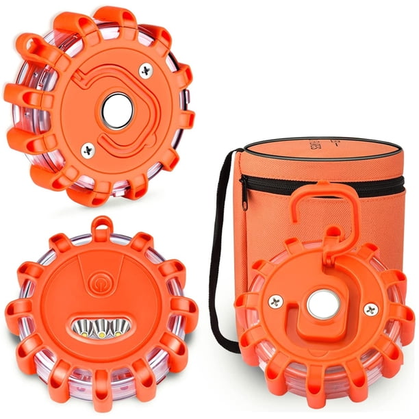 Paquete de 3 bengalas LED para carretera, luces de emergencia, baliza de seguridad en carretera, disco intermitente, kit de bengalas de advertencia con base magnética y gancho para coches, c