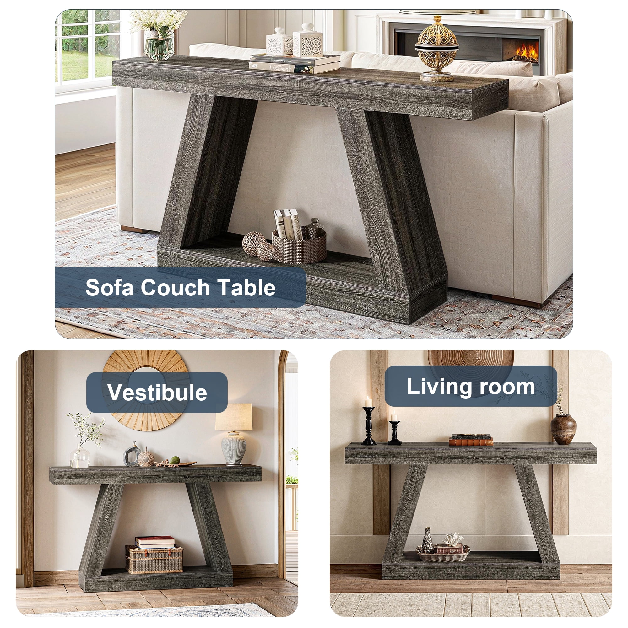 Demi Bonn Farmhouse Console Table, 55" Sofa Table with Storage for Hallway, Bedroom, Living Room, Brown