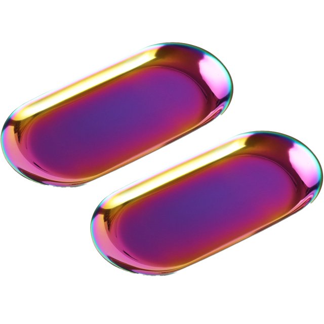 Bandeja decorativa de acero inoxidable, organizador de cosméticos para platos de joyería