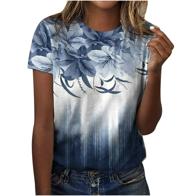 Dvkptbk T-shirt Imprimé Col Rond Manches Courtes Tops Summer Mode Décontractée Tops