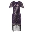 thumbnail image 6 of Coat for Women 1920s Flapper Party Dress Set with Knee Length Sequined Dress and Tassels Hem Accessories, 6 of 9