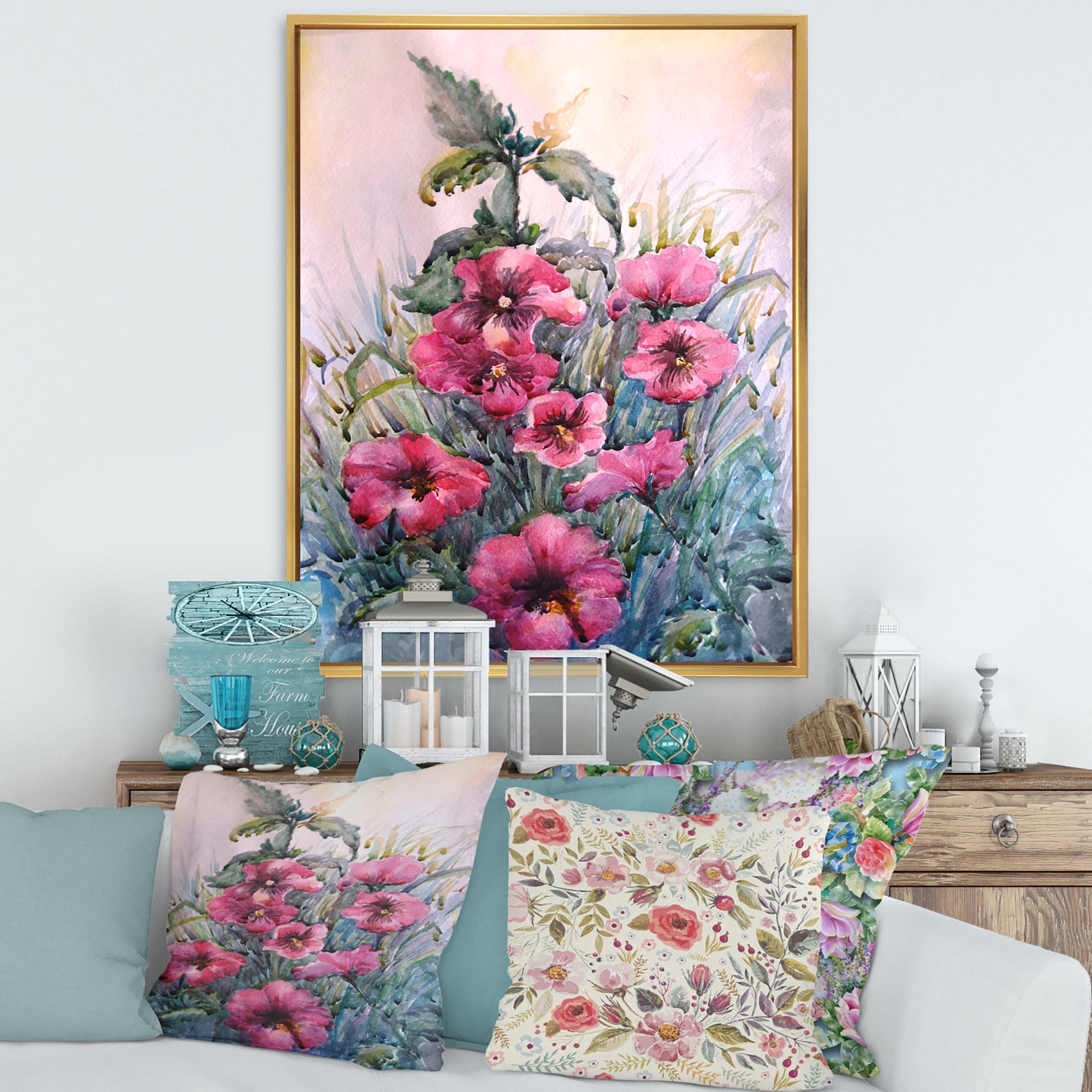 Designart 'Blossoming Hibiscus Flowers In The Wild' Traditional Framed Canvas Wall Art Print