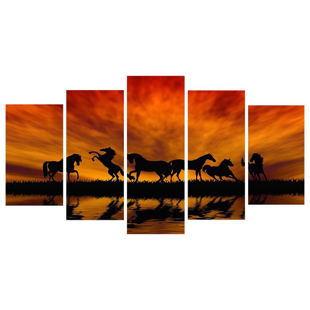 Cuadros Decorativos Punto de cruz completo 11CT DIY 5 paneles Sunset Horses Impreso Kits de bordado Artesanía JShteea Nuevos Originales