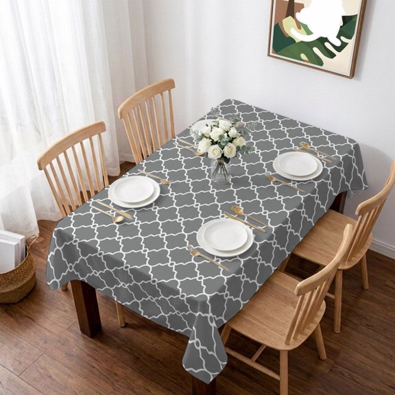 Modern Geometric Grey Table Cloth Waterproof Tablecloths, Abstract Classic Moroccan Minimalist Tablecloth Dining Table Cover for Kitchen Party Tabletop Outdoor, Rectangle Tablecloth 60x102 Inch