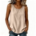 thumbnail image 3 of Pafei Tyugd Womens Linen Tank Tops Plus Size Dressy Lace Crew Neck Summer Tshirts Loose Fit Comfy Sleeveless Shirts for Daily Wear Beige XL, 3 of 8