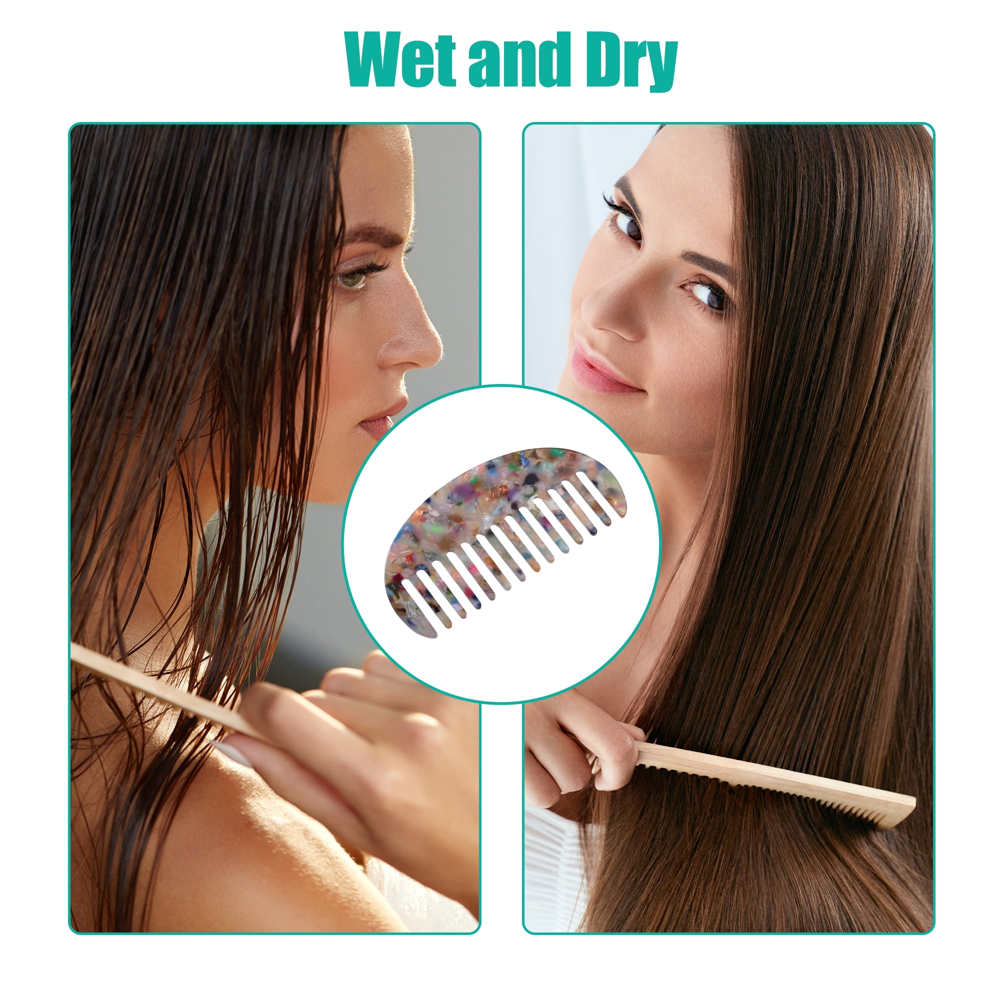 Unique Bargains 2Pcs Hair Comb Wide Tooth Anti-Static Thick Curly Hair Detangling Comb Multicolor