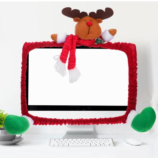 UPOUART Red Computer Screen Cover Cloth Protector with Festive Christmas Ornament for Desktop Monitors