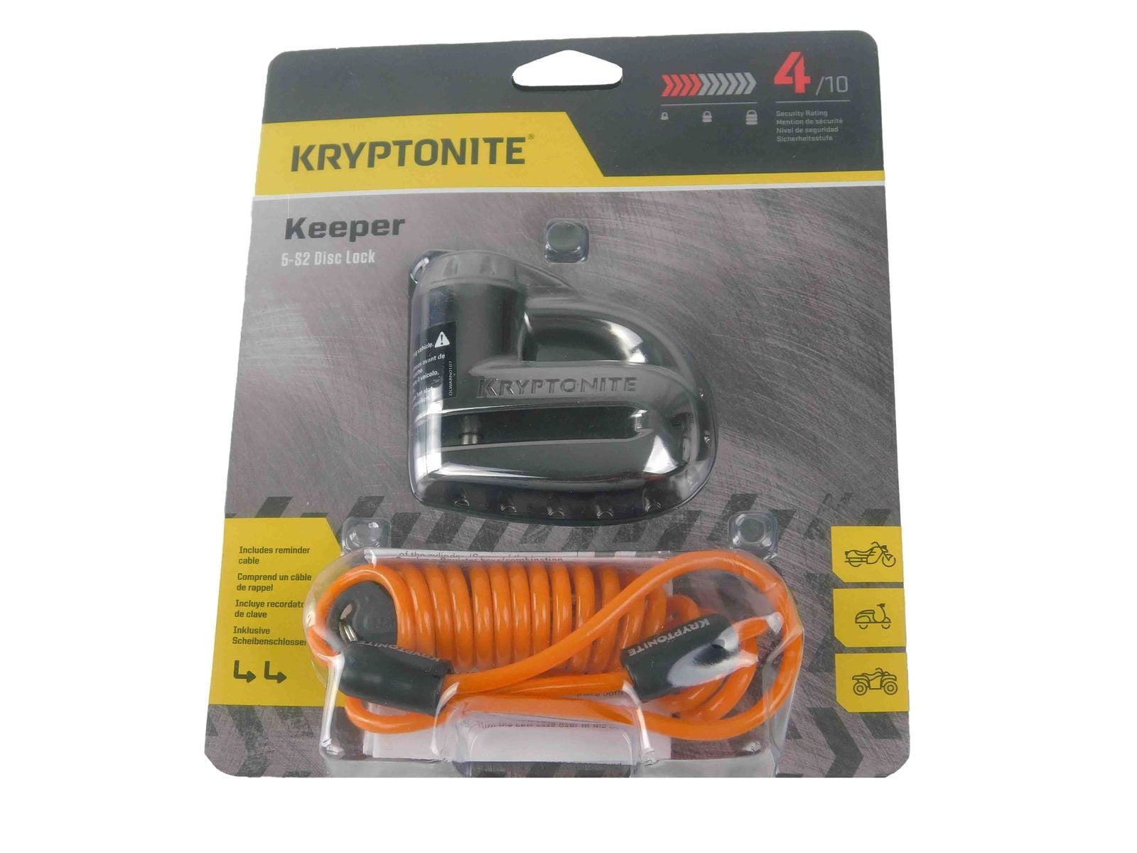 Kryptonite Keeper 5-S2 Disc Lock Black w/Reminder and 525 2.5 ft Looped Cable